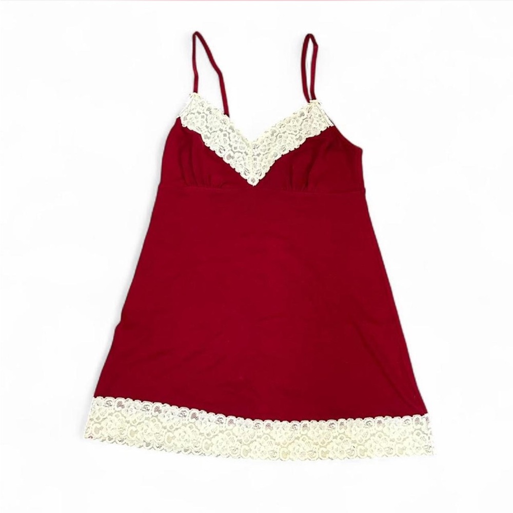 Red and White Lace Trim Babydoll Top